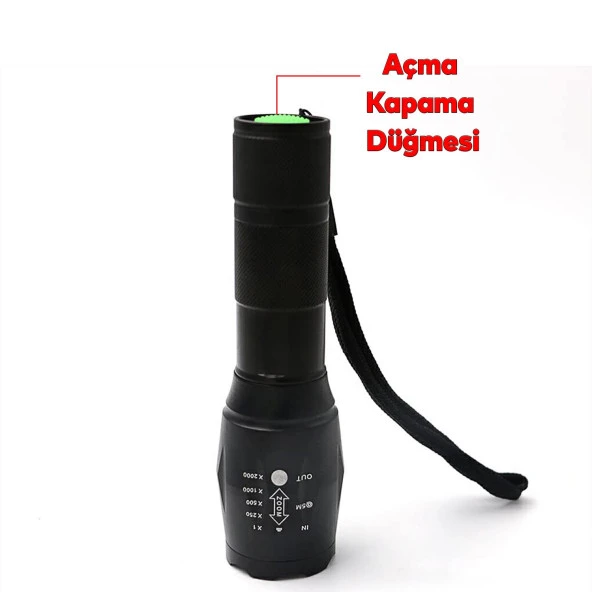 El Feneri Lamba Şarjlı P50 Led Işıldak Kamp Lambası Gece 800 metre Uzun Menzil Aydınlatma Zoom Özellikli Beyaz Işık - 4