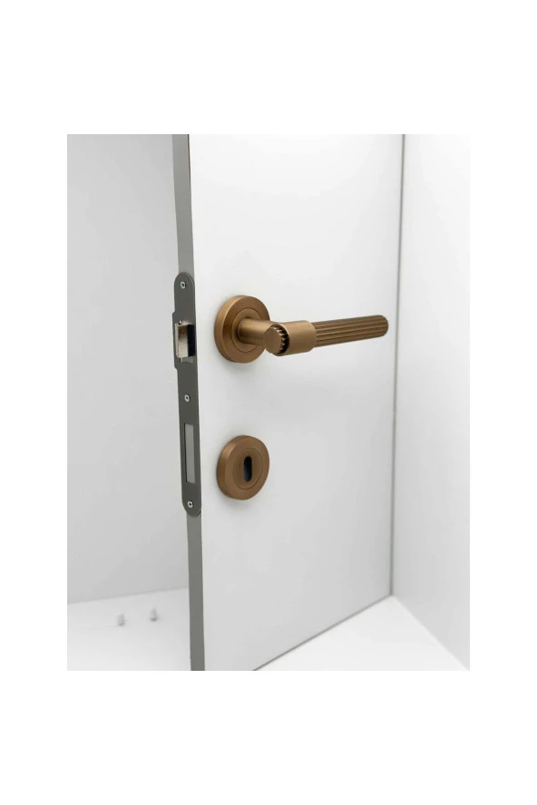 Erva Handles ZK79 Mat Antik Sarı Rozetli Oda Kapı Kolu 4 Takım - Resim 2