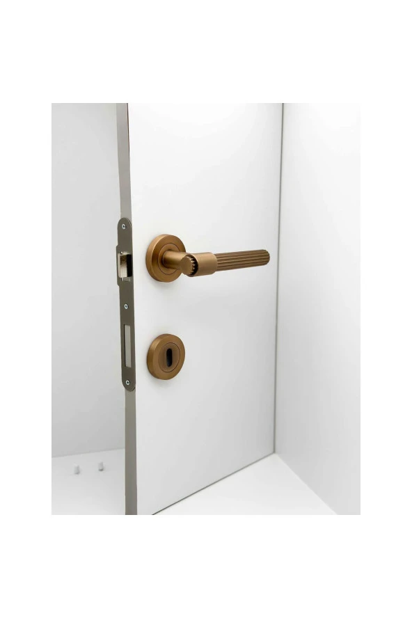 Erva Handles ZK79 Mat Antik Sarı Rozetli Oda Kapı Kolu 4 Takım - Resim 3