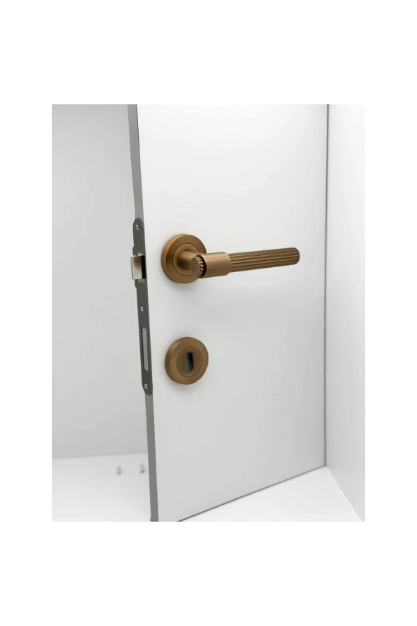 Erva Handles ZK79 Mat Antik Sarı Rozetli Oda Kapı Kolu 4 Takım - Resim 4