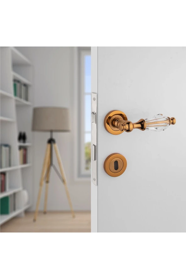 Topkapı Kristal Cam Rozetli Albirifin Oda Kapı Kolu Koldoor 4 Takım