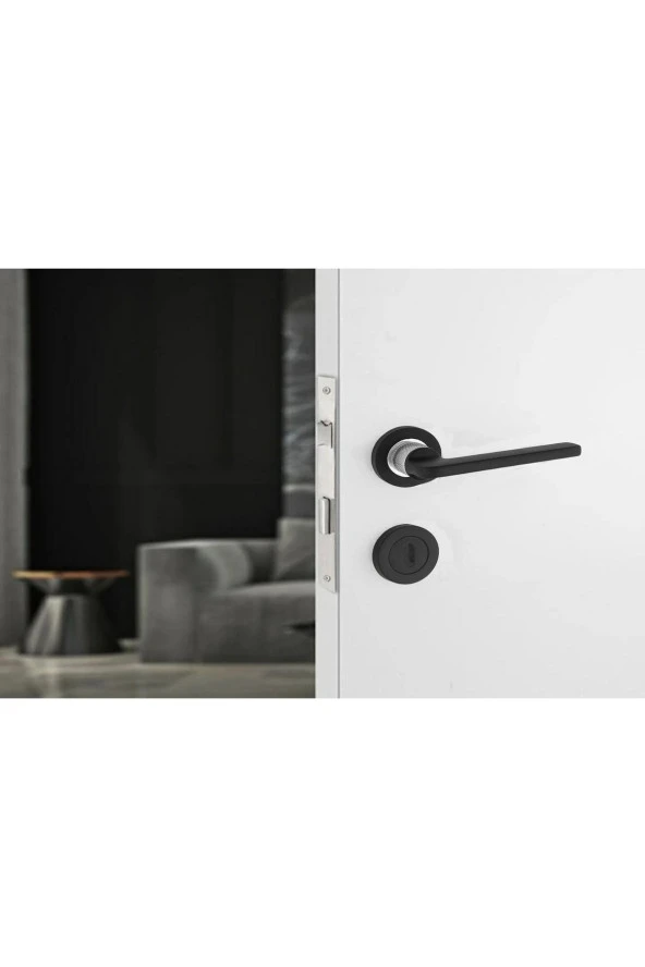 Hisar Mat Siyah Krom Rozetli Oda Kapı Kolu 1 Takım - Resim 2