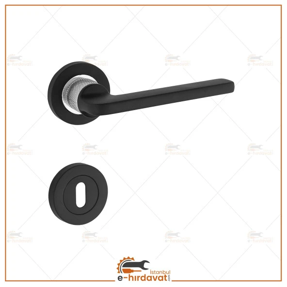 Hisar Lüx Mat Siyah Krom Rozetli Oda Kapı Kolu 1 Takım - Resim 2