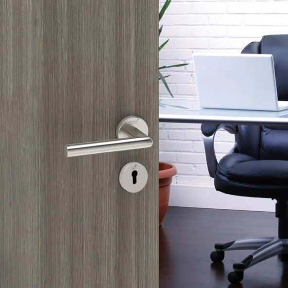 Paslanmaz Rozetli L Tip Kol  Rozetli Oda Kapı Kolu 1 Takım - Resim 2