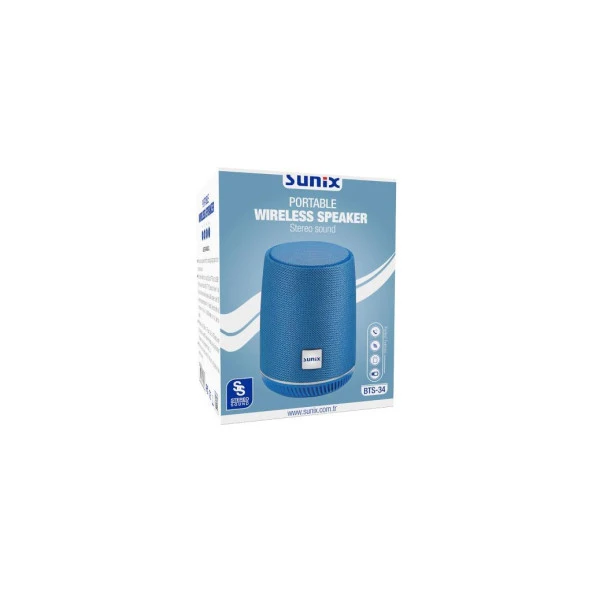 Sunix 5W Taşınabilir Bluetooth Hoparlör Mavi BTS-34 - 2