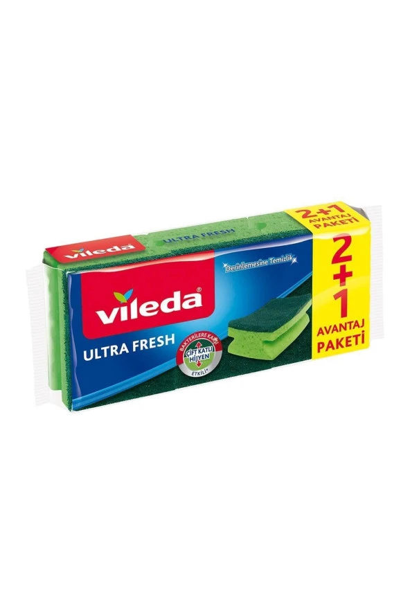 Vileda Ultrafresh Bakterilere Karşı Etkili 2+1 Oluklu Sünger