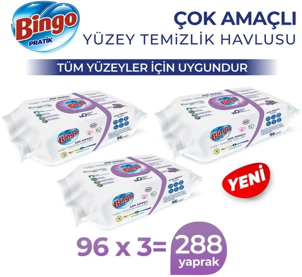 Bingo Yüzey Temizlik Havlusu Lavanta 3 x 96'lı