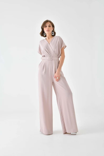 FTZ Women Kadın Kemerli Tulum  Beige 30724 - Resim 3