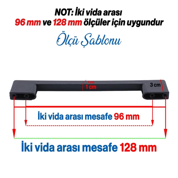 Köprü 128 Mm (SERT PLASTİK) Mobilya Mutfak Çekmece Dolabı Dolap Siyah Kulbu Kulpu Kulpları 10 Adet - 2
