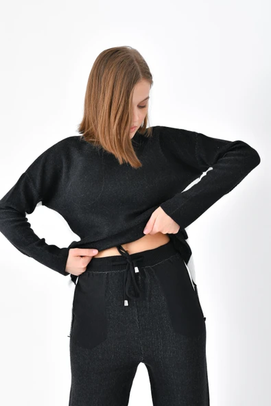 FTZ Women Kadın Yan Detaylı İkili Takım  Siyah 20644 - Resim 4