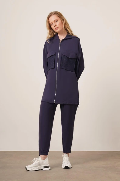 FTZ Women Kadın File Detaylı Pantolonlu Takım  Lacivert 30713 - Resim 3