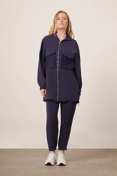 FTZ Women Kadın File Detaylı Pantolonlu Takım  Lacivert 30713 - Resim 6