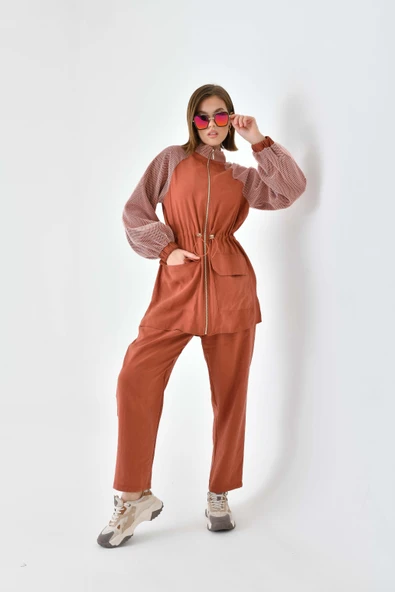 FTZ Women Kadın File Detaylı Takım  Kiremit 30709 - Resim 3