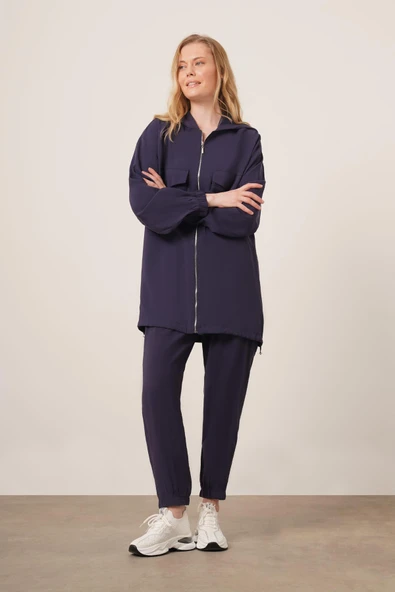 FTZ Women Kadın File Detaylı Pantolonlu Takım  Lacivert 30713 - Resim 5