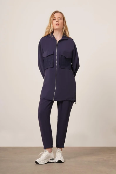 FTZ Women Kadın File Detaylı Pantolonlu Takım  Lacivert 30713 - Resim 2