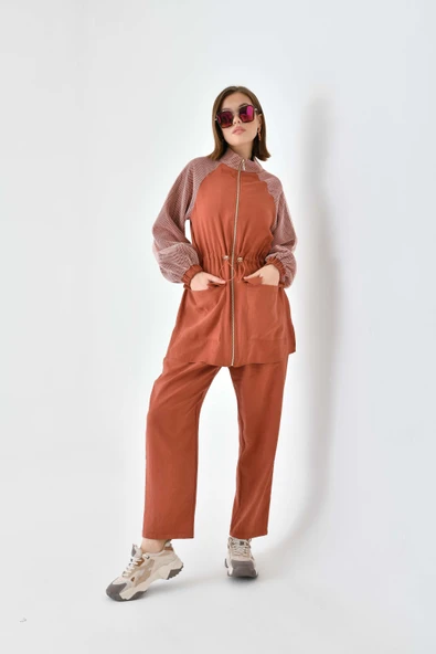 FTZ Women Kadın File Detaylı Takım  Kiremit 30709 - Resim 2