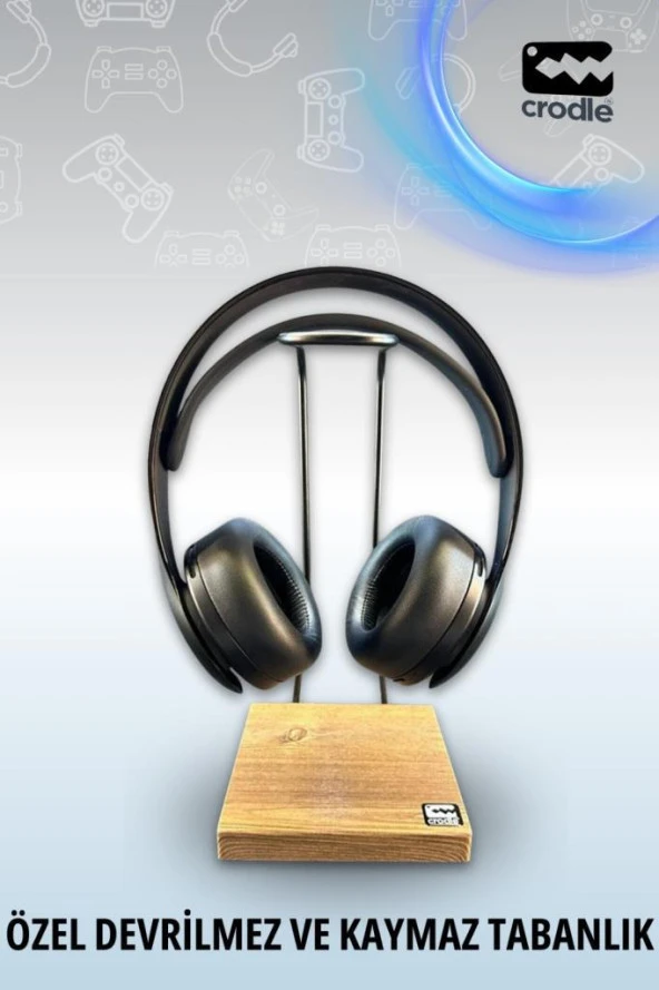 Ceviz Ahşap Ve Siyah Metal Gaming Kulaklık Dikey Standı - 4