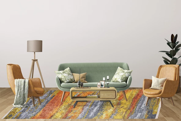 Modern Turuncu Dijital Baskı Hipoalerjenik Kaymaz Taban Halı Yolluk - Resim 3