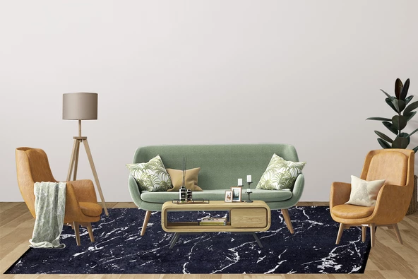 İskandinav Siyah Mermer Desen Dijital Baskı Hipoalerjenik Kaymaz Taban Halı Yolluk - Resim 4