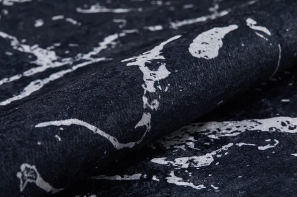 İskandinav Siyah Mermer Desen Dijital Baskı Hipoalerjenik Kaymaz Taban Halı Yolluk - Resim 2