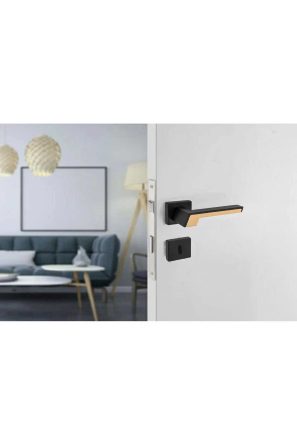 Crowni Siyah Gold Kare Rozetli WC Banyo Kapı Kolu Koldoor 1 Takım - Resim 2