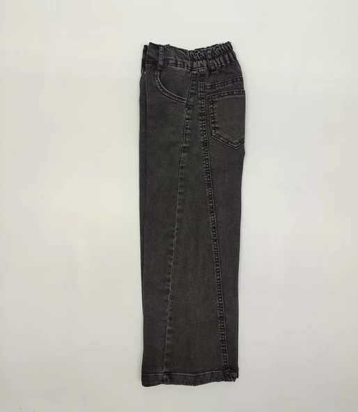 Kız Çocuk Mavi Siyah Geniş Paça Kot Pantolon - 6