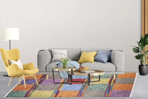 Modern Renkli Dijital Baskı Hipoalerjenik Kaymaz Taban Halı Yolluk - Resim 4