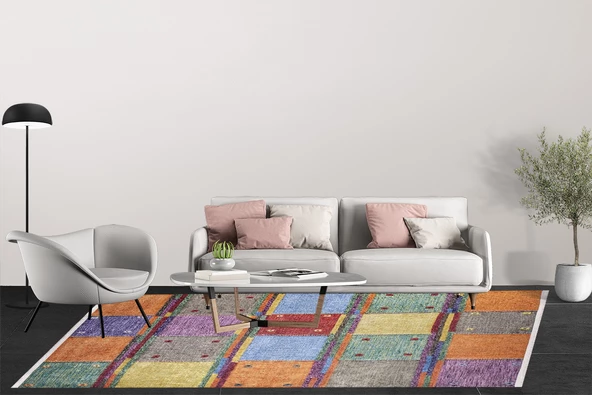 Modern Renkli Dijital Baskı Hipoalerjenik Kaymaz Taban Halı Yolluk - Resim 3