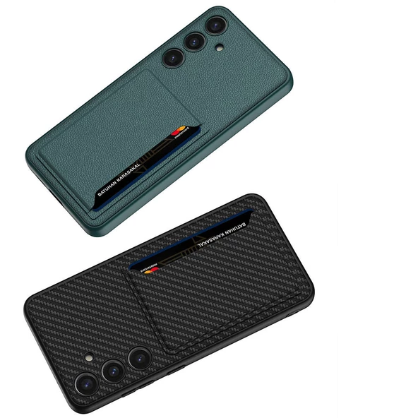Vendas Samsung Galaxy S24 Plus Suni Deri Arka Yüzey Sürgülü Kamera Korumalı Zore Kartlıklı Kıpta Silikon Kapak - 10