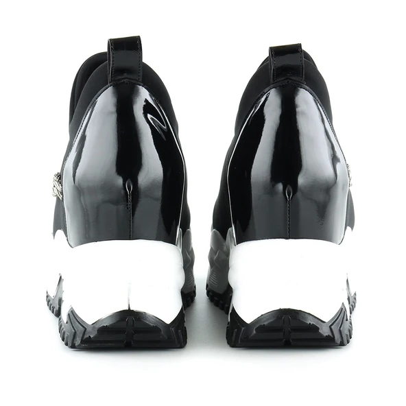 Erkan Saçmacı Maggie Siyah Streç Gümüş Zincirli Gizli Dolgu Günlük Ayakkabı - Resim 3