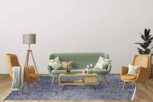 Modern Mavi Dijital Baskı Hipoalerjenik Kaymaz Taban Halı Yolluk - Resim 4