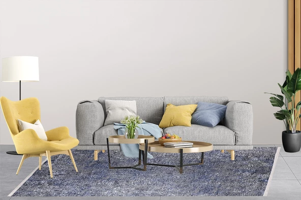 Modern Mavi Dijital Baskı Hipoalerjenik Kaymaz Taban Halı Yolluk - Resim 6