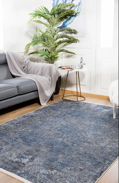 Modern Mavi Dijital Baskı Hipoalerjenik Kaymaz Taban Halı Yolluk - Resim 7