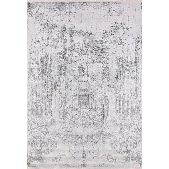 Modern Gri Eskitme Dijital Baskı Hipoalerjenik Kaymaz Taban Halı Yolluk ürün görseli 1