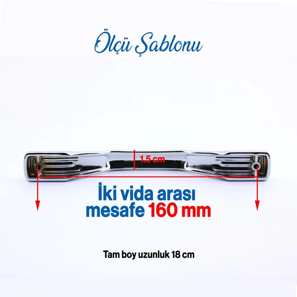 Kesit Kulp Mobilya Mutfak Dolabı Çekmece Dolap Kulpları Kapak Kulpu Kulbu Krom Renk 160 mm Metal - Resim 3