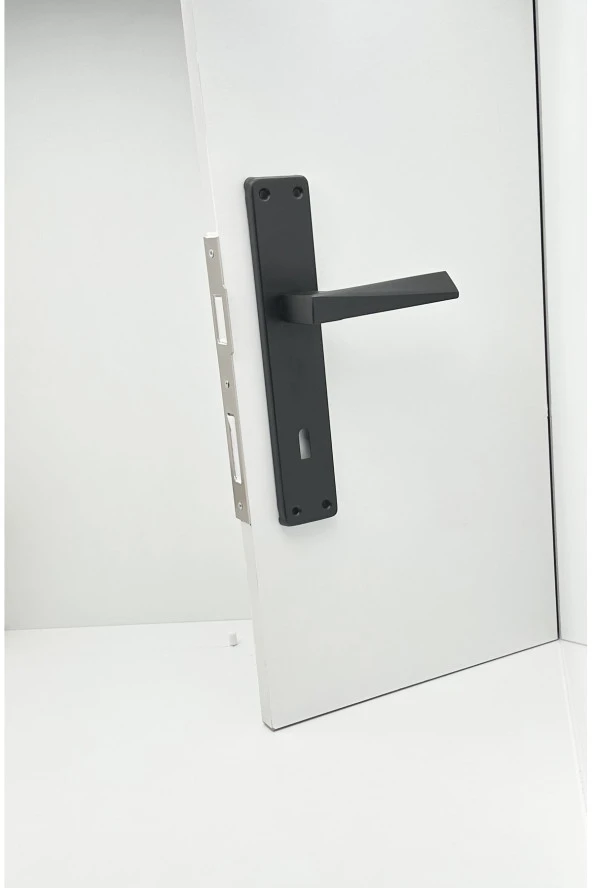 Piramit Siyah Lüx Kare Aynalı Oda Kapı Kolu 1 Takım - Resim 3