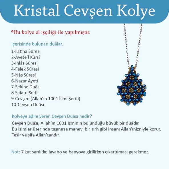 Mavi Cevşen Kolye (Kristal, Damla) - 3