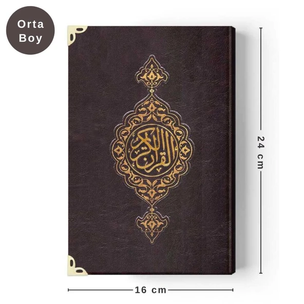 Orta Boy Suni Deri Kur'an-ı Kerim (2 Renkli, Özel, Mühürlü)