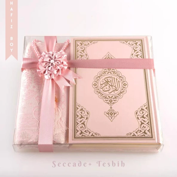 Seccade + Tesbih + Kuran Hediye Seti (Hafız Boy, Yeni Cilt, Pembe)