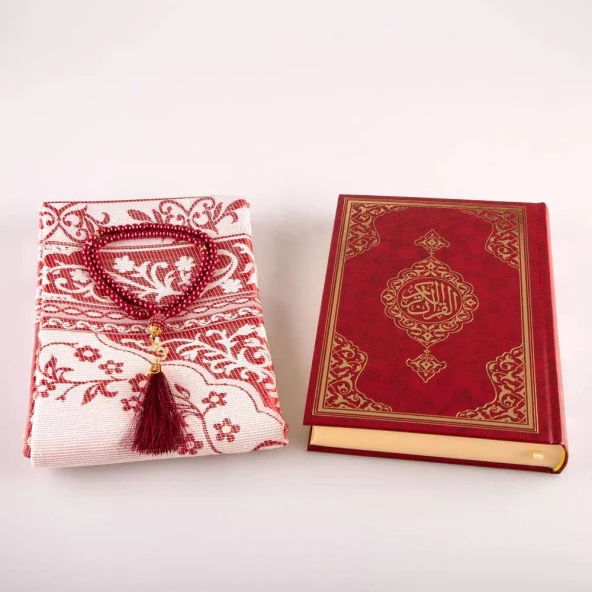 Seccade + Tesbih + Kuran Hediye Seti (Hafız Boy, Yeni Cilt, Bordo) - Resim 2