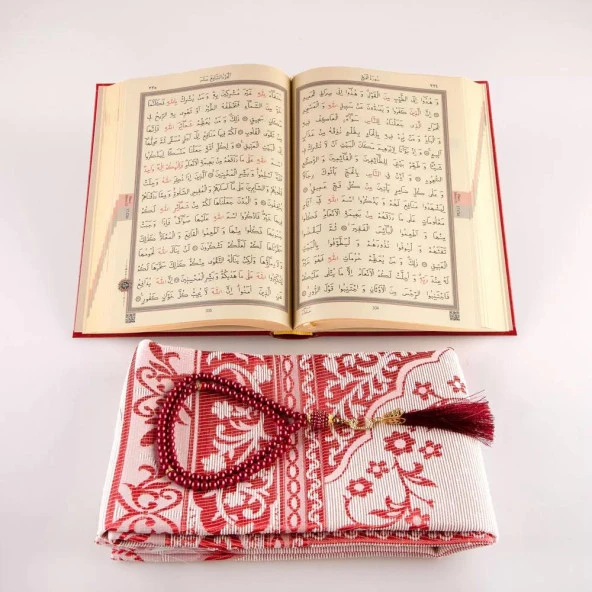 Seccade + Tesbih + Kuran Hediye Seti (Hafız Boy, Yeni Cilt, Bordo) - Resim 3