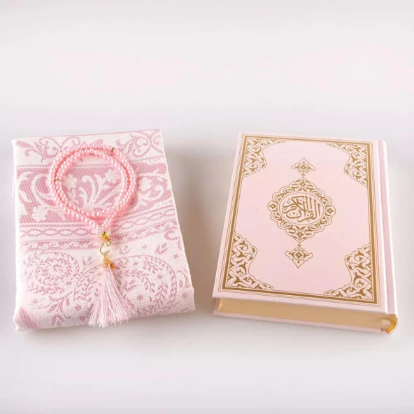 Seccade + Tesbih + Kuran Hediye Seti (Hafız Boy, Yeni Cilt, Pembe) - 2