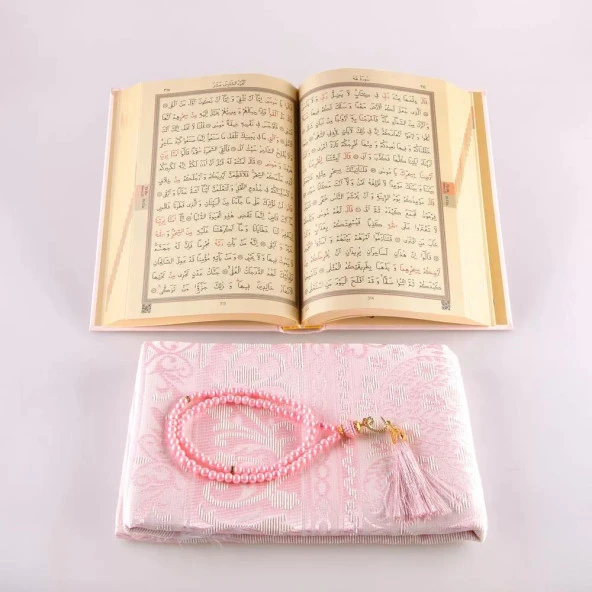 Seccade + Tesbih + Kuran Hediye Seti (Hafız Boy, Yeni Cilt, Pembe) - 3