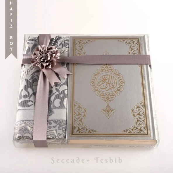 Seccade + Tesbih + Kuran Hediye Seti (Hafız Boy, Yeni Cilt, Gri) ürün görseli 1