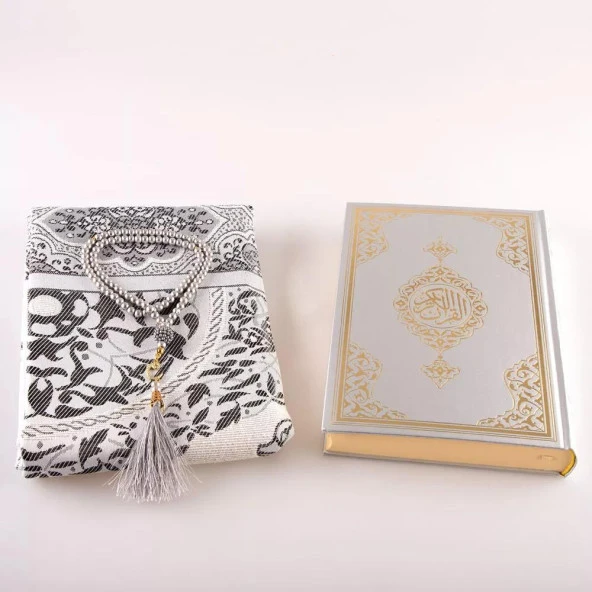 Seccade + Tesbih + Kuran Hediye Seti (Hafız Boy, Yeni Cilt, Gri) - Resim 2