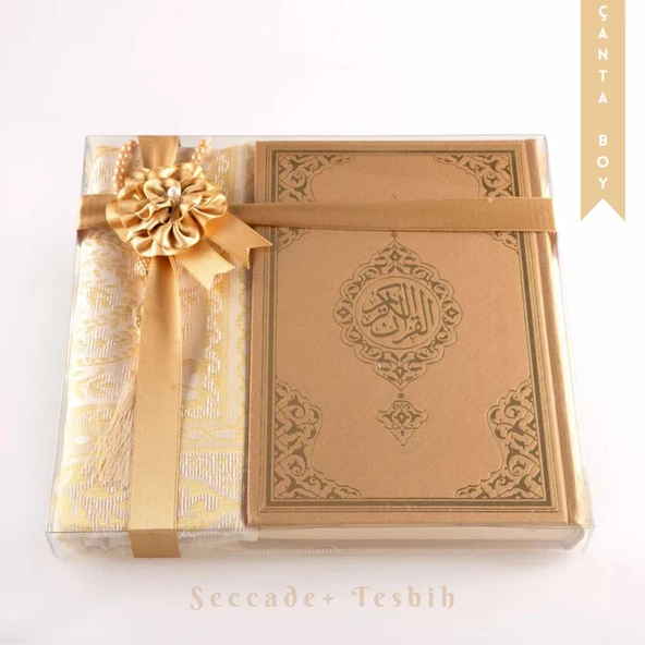 Seccade + Tesbih + Kuran Hediye Seti (Çanta Boy, Yeni Cilt, Gold) ürün görseli 1