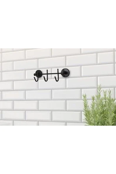 Siyah 3'lü Sıra Askı Wc Askı Banyo Mutfak Düzenleyici Askısı