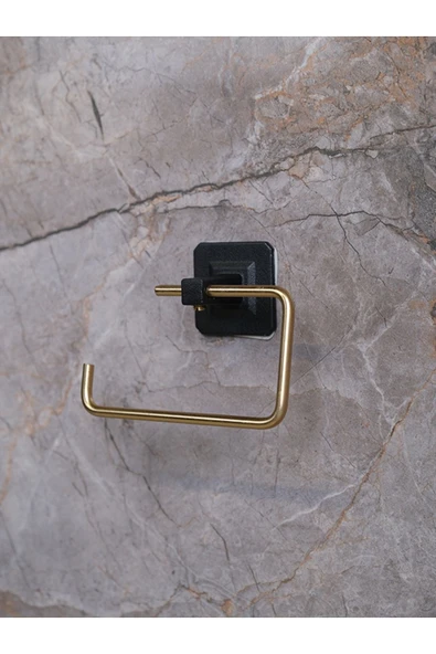 Sas Haus Yapışkanlı Kare Açık Tuvalet Kağıtlığı Wc Kağıtlık Tuvalet Kağıdı Askısı Altın Siyah KS-001