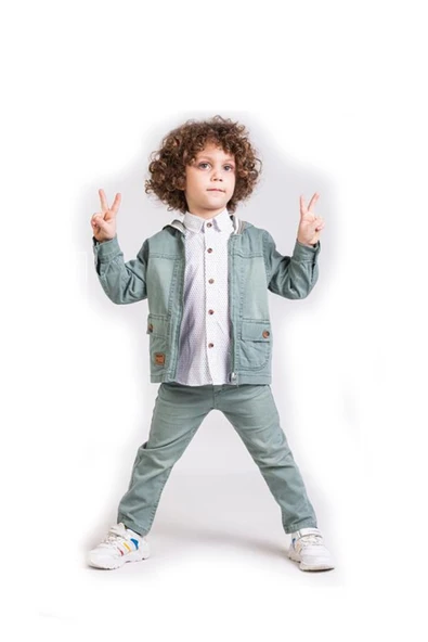 Life For Moda Erkek Çocuk Kapüşonlu Gömlekli 3'lü Keten Takım - 2