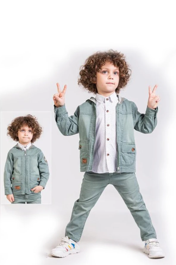 Life For Moda Erkek Çocuk Kapüşonlu Gömlekli 3'lü Keten Takım